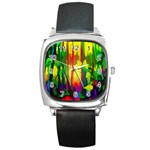 Abstract Vibrant Colour Botany Square Metal Watch Front