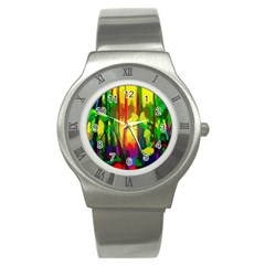 Abstract Vibrant Colour Botany Stainless Steel Watch