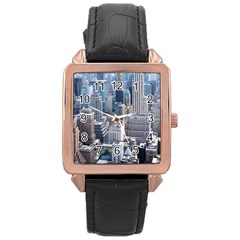 Manhattan New York City Rose Gold Leather Watch  by Sapixe