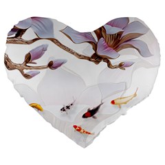 Fishes And Flowers Large 19  Premium Heart Shape Cushions by burpdesignsA
