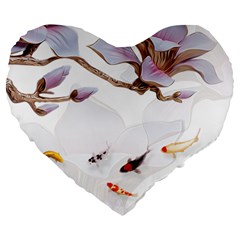 Fishes And Flowers Large 19  Premium Flano Heart Shape Cushions by burpdesignsA