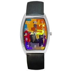 Abstract Vibrant Colour Barrel Style Metal Watch