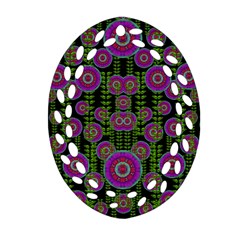 Black Lotus Night In Climbing Beautiful Leaves Oval Filigree Ornament (two Sides) by pepitasart