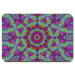 Water Garden Lotus Blossoms In Sacred Style Large Doormat  by pepitasart