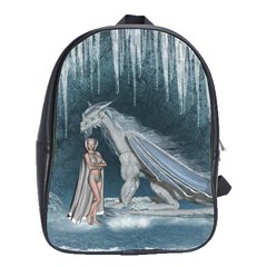 Wonderful Fairy With Ice Dragon School Bag (large) by FantasyWorld7