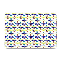 Retro Blue Yellow Brown Teal Dot Pattern Small Doormat  by BrightVibesDesign