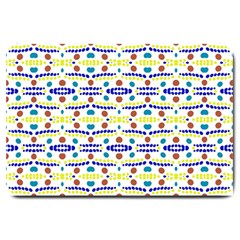 Retro Blue Yellow Brown Teal Dot Pattern Large Doormat  by BrightVibesDesign