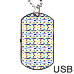 Retro Blue Yellow Brown Teal Dot Pattern Dog Tag Usb Flash (one Side) by BrightVibesDesign