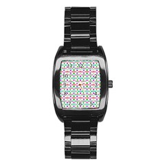 Retro Purple Green Pink Pattern Stainless Steel Barrel Watch by BrightVibesDesign