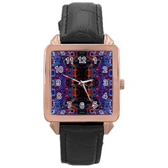 Kaleidoscope Art Pattern Ornament Rose Gold Leather Watch 