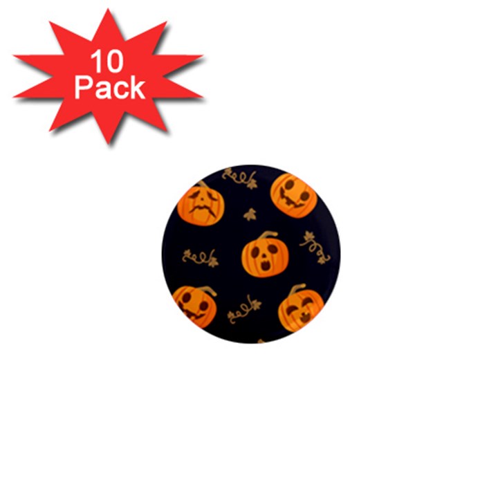 Funny Scary Black Orange Halloween Pumpkins Pattern 1  Mini Magnet (10 pack) 