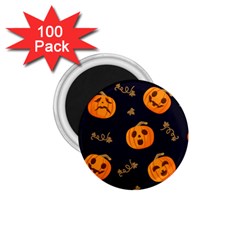 Funny Scary Black Orange Halloween Pumpkins Pattern 1 75  Magnets (100 Pack) 