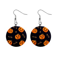 Funny Scary Black Orange Halloween Pumpkins Pattern Mini Button Earrings