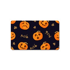 Funny Scary Black Orange Halloween Pumpkins Pattern Magnet (name Card) by HalloweenParty