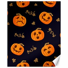 Funny Scary Black Orange Halloween Pumpkins Pattern Canvas 11  X 14  by HalloweenParty