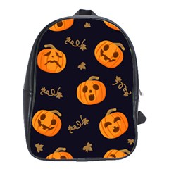 Funny Scary Black Orange Halloween Pumpkins Pattern School Bag (large)