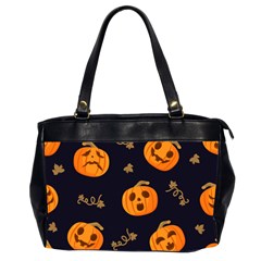 Funny Scary Black Orange Halloween Pumpkins Pattern Oversize Office Handbag (2 Sides) by HalloweenParty