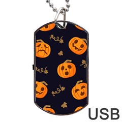 Funny Scary Black Orange Halloween Pumpkins Pattern Dog Tag Usb Flash (two Sides)