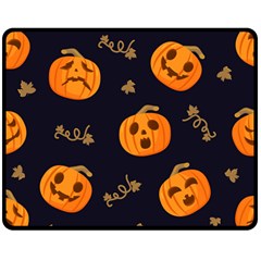 Funny Scary Black Orange Halloween Pumpkins Pattern Double Sided Fleece Blanket (medium)  by HalloweenParty