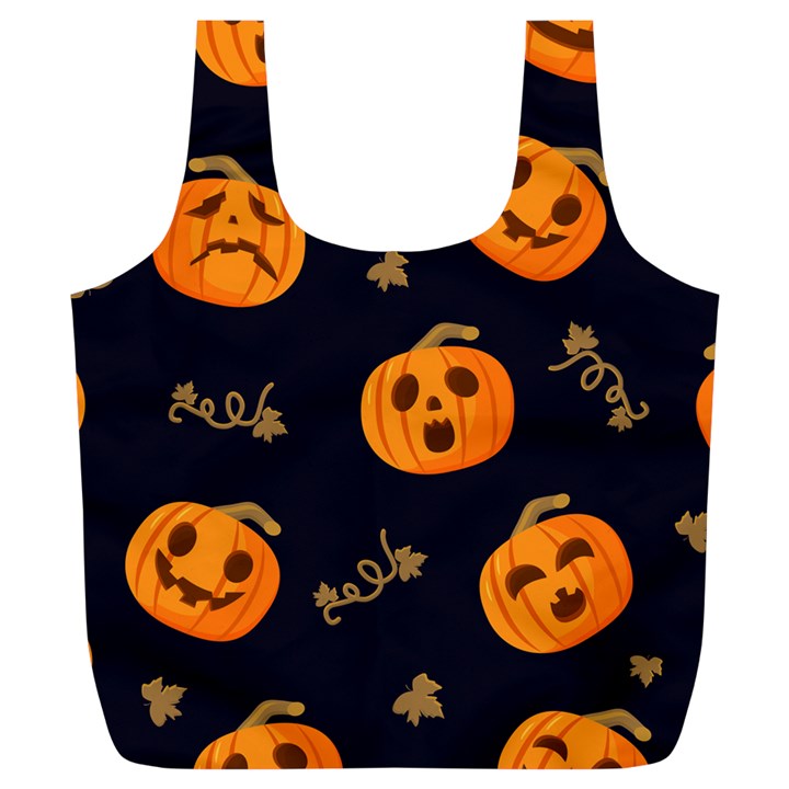 Funny Scary Black Orange Halloween Pumpkins Pattern Full Print Recycle Bag (XL)