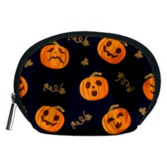 Funny Scary Black Orange Halloween Pumpkins Pattern Accessory Pouch (medium) by HalloweenParty