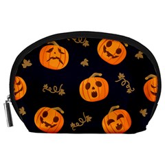 Funny Scary Black Orange Halloween Pumpkins Pattern Accessory Pouch (large) by HalloweenParty