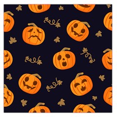 Funny Scary Black Orange Halloween Pumpkins Pattern Large Satin Scarf (square) by HalloweenParty