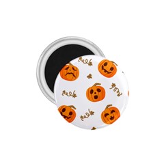 Funny Spooky Halloween Pumpkins Pattern White Orange 1 75  Magnets by HalloweenParty