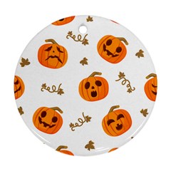 Funny Spooky Halloween Pumpkins Pattern White Orange Ornament (round) by HalloweenParty