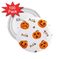 Funny Spooky Halloween Pumpkins Pattern White Orange 2 25  Buttons (100 Pack)  by HalloweenParty