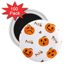 Funny Spooky Halloween Pumpkins Pattern White Orange 2 25  Magnets (100 Pack)  by HalloweenParty