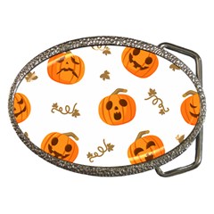 Funny Spooky Halloween Pumpkins Pattern White Orange Belt Buckles by HalloweenParty