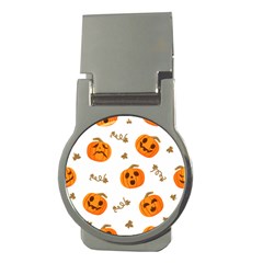 Funny Spooky Halloween Pumpkins Pattern White Orange Money Clips (round) 