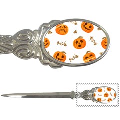 Funny Spooky Halloween Pumpkins Pattern White Orange Letter Opener by HalloweenParty