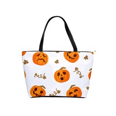 Funny Spooky Halloween Pumpkins Pattern White Orange Classic Shoulder Handbag by HalloweenParty