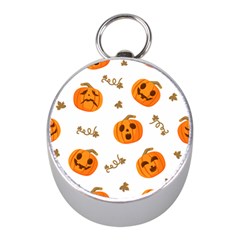 Funny Spooky Halloween Pumpkins Pattern White Orange Mini Silver Compasses by HalloweenParty