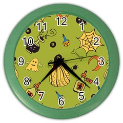 Funny Scary Spooky Halloween Party Design Color Wall Clock by HalloweenParty