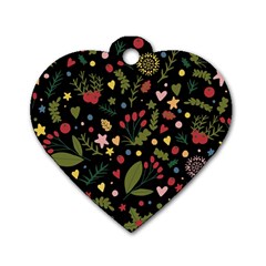 Floral Christmas Pattern  Dog Tag Heart (two Sides) by Valentinaart