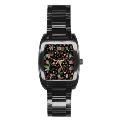 Floral Christmas Pattern  Stainless Steel Barrel Watch by Valentinaart