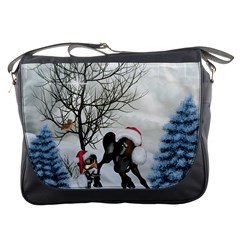 Christmas, Cute Bird With Horse Messenger Bag by FantasyWorld7