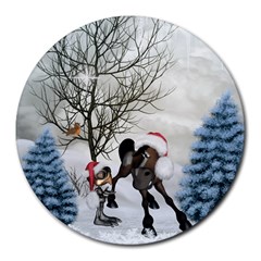 Christmas, Cute Bird With Horse Round Mousepads by FantasyWorld7