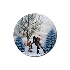 Christmas, Cute Bird With Horse Rubber Round Coaster (4 Pack)  by FantasyWorld7