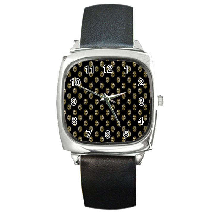 Venetian Mask Motif Pattern 1 Square Metal Watch