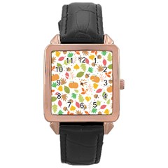 Thanksgiving Pattern Rose Gold Leather Watch  by Valentinaart