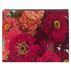 Peach And Pink Zinnias Cosmetic Bag (xxxl) by bloomingvinedesign