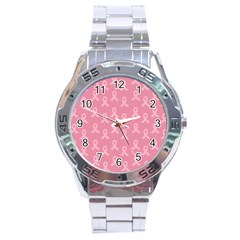 Pink Ribbon - Breast Cancer Awareness Month Stainless Steel Analogue Watch by Valentinaart