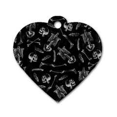 Human Skeleton Pattern - Halloween  Dog Tag Heart (one Side) by Valentinaart