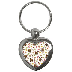 Thanksgiving Turkey Pattern Key Chains (heart)  by Valentinaart