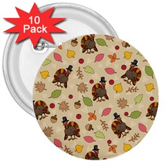Thanksgiving Turkey Pattern 3  Buttons (10 Pack) 