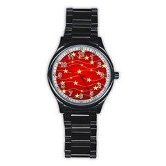 Stars Background Christmas Decoration Stainless Steel Round Watch by Sapixe